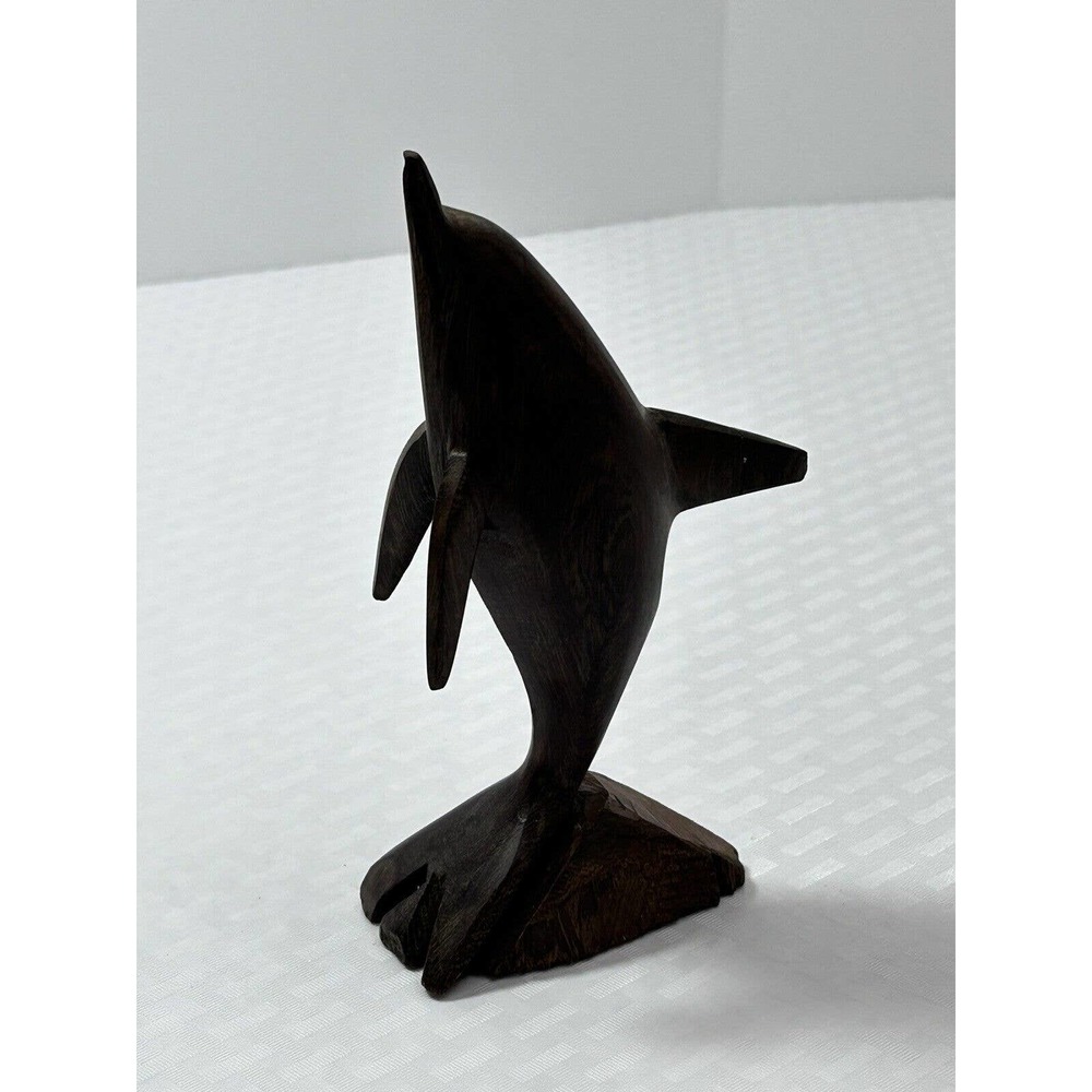 Handcrafted carved‎ black walnut solid wood dolphin sculpture